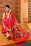 Shubh ~ Handloom Pure Silk Muniya Border Paithani Saree with Exclusive Radha Krishna in Rani Pink - verymuchindian.com