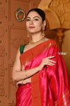 Shubh ~ Handloom Pure Silk Muniya Border Paithani Saree with Exclusive Radha Krishna in Rani Pink - verymuchindian.com