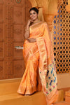 Shubh ~ Handloom Pure Silk Paithani Saree with Traditional Peacock Lotus Pallu ~ Sunset Yellow - verymuchindian.com