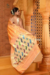 Shubh ~ Handloom Pure Silk Paithani Saree with Traditional Peacock Lotus Pallu ~ Sunset Yellow - verymuchindian.com