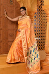 Shubh ~ Handloom Pure Silk Paithani Saree with Traditional Peacock Lotus Pallu ~ Sunset Yellow - verymuchindian.com