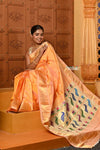 Shubh ~ Handloom Pure Silk Paithani Saree with Traditional Peacock Lotus Pallu ~ Sunset Yellow - verymuchindian.com