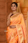 Shubh ~ Handloom Pure Silk Paithani Saree with Traditional Peacock Lotus Pallu ~ Sunset Yellow - verymuchindian.com