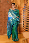 Shubh ~ Handloom Pure Silk Paithani Saree with Traditional Peacock Pallu ~ Crescent Blue - verymuchindian.com