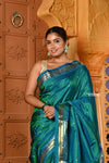 Shubh ~ Handloom Pure Silk Paithani Saree with Traditional Peacock Pallu ~ Crescent Blue - verymuchindian.com