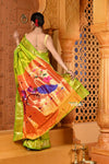 Shubh ~ Handloom Pure Silk Paithani Saree with Traditional Peacock Pallu ~Lime Green - verymuchindian.com