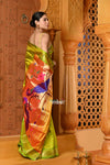 Shubh ~ Handloom Pure Silk Paithani Saree with Traditional Peacock Pallu ~Lime Green - verymuchindian.com