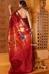 Shubh ~ Handloom Pure Silk Paithani Saree with Traditional Peacock Pallu ~ Maroon Red - verymuchindian.com