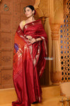 Shubh ~ Handloom Pure Silk Paithani Saree with Traditional Peacock Pallu ~ Maroon Red - verymuchindian.com