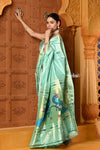 Shubh ~ Handloom Pure Silk Paithani Saree with Traditional Peacock Pallu ~ Sea Blue Green - verymuchindian.com