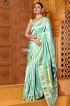 Shubh ~ Handloom Pure Silk Paithani Saree with Traditional Peacock Pallu ~ Sea Blue Green - verymuchindian.com
