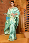 Shubh ~ Handloom Pure Silk Paithani Saree with Traditional Peacock Pallu ~ Sea Blue Green - verymuchindian.com
