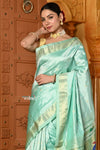 Shubh ~ Handloom Pure Silk Paithani Saree with Traditional Peacock Pallu ~ Sea Blue Green - verymuchindian.com