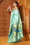 Shubh ~ Handloom Pure Silk Paithani Saree with Traditional Peacock Pallu ~ Sea Blue Green - verymuchindian.com