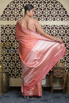 Shubh Lakshmi 2.0 ~ Designer Chanderi Cotton Silk Saree with Diamond Pattern in Salient Peach - verymuchindian.com