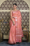 Shubh Lakshmi 2.0 ~ Designer Chanderi Cotton Silk Saree with Diamond Pattern in Salient Peach - verymuchindian.com
