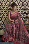 Shubh Lakshmi 2.0 ~ Designer Chanderi Cotton Silk Saree with Digital Floral Print in Brown - verymuchindian.com