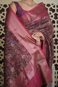 Shubh Lakshmi 2.0 ~ Designer Chanderi Cotton Silk Saree with Digital Floral Print in Brown - verymuchindian.com