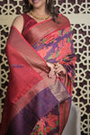 Shubh Lakshmi 2.0 ~ Designer Cotton Silk Saree with Floral Print in Purple and Red - verymuchindian.com