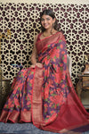 Shubh Lakshmi 2.0 ~ Designer Cotton Silk Saree with Floral Print in Purple and Red - verymuchindian.com
