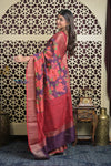 Shubh Lakshmi 2.0 ~ Designer Cotton Silk Saree with Floral Print in Purple and Red - verymuchindian.com