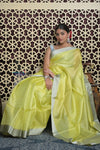 Shubh Lakshmi 2.0 ~ Designer Handloom Kota Silk Saree with Diamond Pattern in Lime Yellow - verymuchindian.com