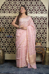 Shubh Lakshmi 2.0 ~ Designer Handloom Pure Kora Silk Saree with Circular Pattern in Light Peach - verymuchindian.com