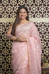 Shubh Lakshmi 2.0 ~ Designer Handloom Pure Kora Silk Saree with Circular Pattern in Light Peach - verymuchindian.com