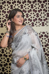 Shubh Lakshmi 2.0 ~ Designer Handloom Pure Linen Saree in Grey - verymuchindian.com