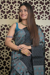Shubh Lakshmi 2.0 ~ Designer Handloom Pure Soft Silk Saree in Black and Grey - verymuchindian.com