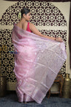 Shubh Lakshmi 2.0 ~ Designer Handloom Pure Tussar Kota Silk Saree with Diamond Pattern in Soft Lilac - verymuchindian.com