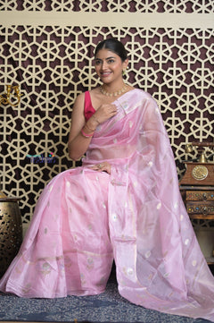 Shubh Lakshmi 2.0 ~ Designer Handloom Pure Tussar Kota Silk Saree with Diamond Pattern in Soft Lilac - verymuchindian.com