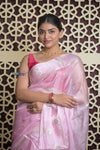 Shubh Lakshmi 2.0 ~ Designer Handloom Pure Tussar Kota Silk Saree with Diamond Pattern in Soft Lilac - verymuchindian.com