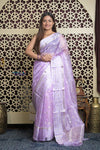 Shubh Lakshmi 2.0 ~ Designer Handloom Tussar Kota Silk Saree with Diamond Pattern in Lilac - verymuchindian.com