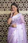 Shubh Lakshmi 2.0 ~ Designer Handloom Tussar Kota Silk Saree with Diamond Pattern in Lilac - verymuchindian.com