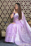 Shubh Lakshmi 2.0 ~ Designer Handloom Tussar Kota Silk Saree with Diamond Pattern in Lilac - verymuchindian.com