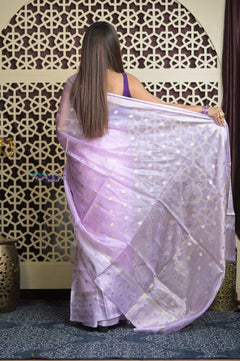 Shubh Lakshmi 2.0 ~ Designer Handloom Tussar Kota Silk Saree with Diamond Pattern in Lilac - verymuchindian.com