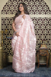 Shubh Lakshmi 2.0 ~ Designer High Quality Kora Silk Saree with Parrot Pattern in Light Peach - verymuchindian.com
