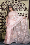 Shubh Lakshmi 2.0 ~ Designer High Quality Kora Silk Saree with Parrot Pattern in Light Peach - verymuchindian.com