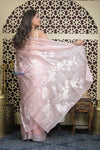 Shubh Lakshmi 2.0 ~ Designer High Quality Kora Silk Saree with Parrot Pattern in Light Peach - verymuchindian.com