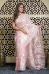 Shubh Lakshmi 2.0 ~ Designer High Quality Kora Silk Saree with Parrot Pattern in Light Peach - verymuchindian.com