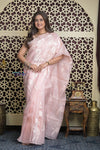 Shubh Lakshmi 2.0 ~ Designer High Quality Kora Silk Saree with Parrot Pattern in Light Peach - verymuchindian.com