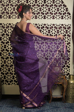 Shubh Lakshmi 2.0 ~ Designer Kota Saree with Mirror Work in Dark Purple - verymuchindian.com