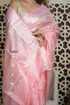 Shubh Lakshmi 2.0 ~ Designer Tussar Kota Silk Saree with Diamond Pattern in Pastel Pink - verymuchindian.com