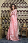 Shubh Lakshmi 2.0 ~ Designer Tussar Kota Silk Saree with Diamond Pattern in Pastel Pink - verymuchindian.com