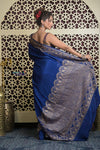 Shubh Lakshmi 2.0 ~ Handloom Banarasi Chiffon Crepe Silk Saree in Royal Blue (Silk Mark Certified) - verymuchindian.com