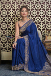 Shubh Lakshmi 2.0 ~ Handloom Banarasi Chiffon Crepe Silk Saree in Royal Blue (Silk Mark Certified) - verymuchindian.com
