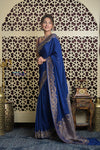 Shubh Lakshmi 2.0 ~ Handloom Banarasi Chiffon Crepe Silk Saree in Royal Blue (Silk Mark Certified) - verymuchindian.com