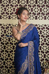 Shubh Lakshmi 2.0 ~ Handloom Banarasi Chiffon Crepe Silk Saree in Royal Blue (Silk Mark Certified) - verymuchindian.com