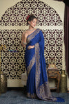 Shubh Lakshmi 2.0 ~ Handloom Banarasi Chiffon Crepe Silk Saree in Royal Blue (Silk Mark Certified) - verymuchindian.com